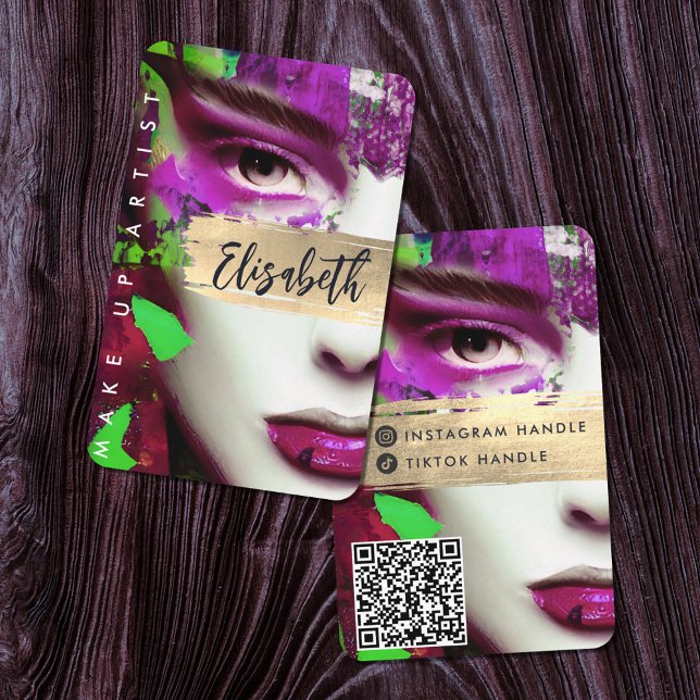 Make up Artist Add QR Code & Social Media farbig Visitenkarte (Von Creator hochgeladen)