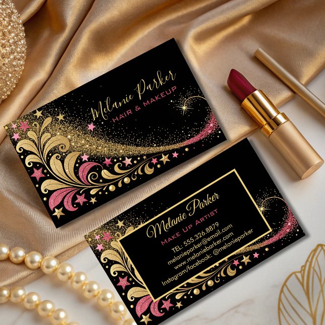 Make up Artist Pink Gold Eleganter Glitzer Trendy Visitenkarte (Von Creator hochgeladen)