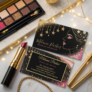 Make up Artist Pink Gold Eleganter Glitzer Trendy Visitenkarte