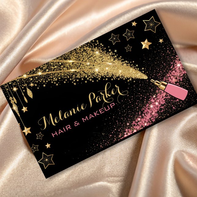 Make up Artist Pink Gold Eleganter Glitzer Trendy Visitenkarte (Von Creator hochgeladen)