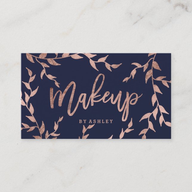 Make-up Chictypographie-Rosengoldblumenmarineblau Visitenkarte (Vorderseite)