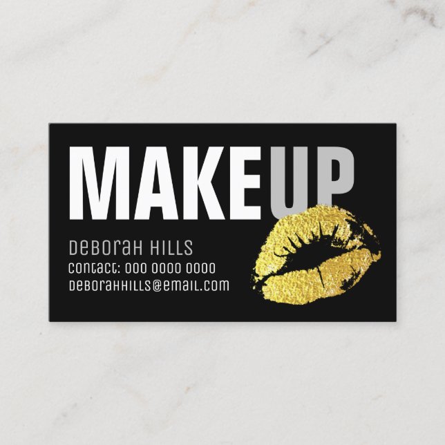 Make-up gold lips Kontaktkarte / Make-up artist Telefonnummerkarte (Vorderseite)