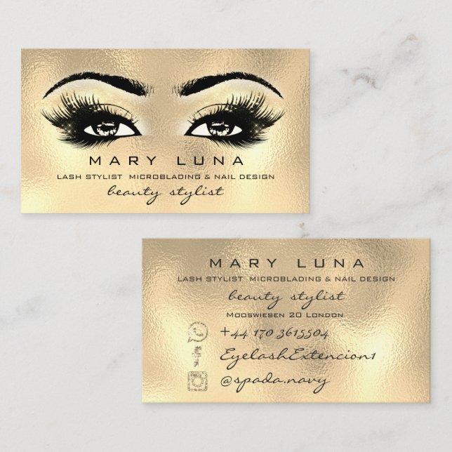 Make up Künstler Augenbrauen Wimpern Gold Visitenkarte (Vorne/Hinten)
