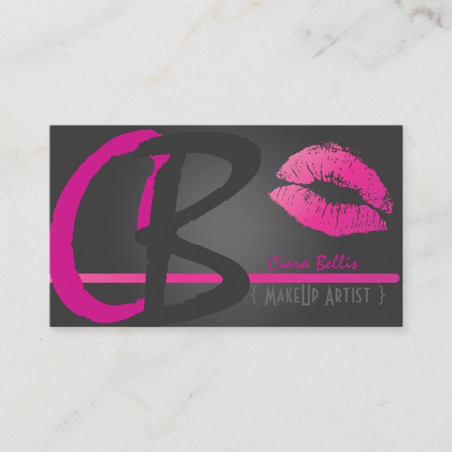 Make-Up-Künstler, Monogram, Hot-Pink-Lippen Visitenkarte (Vorderseite)