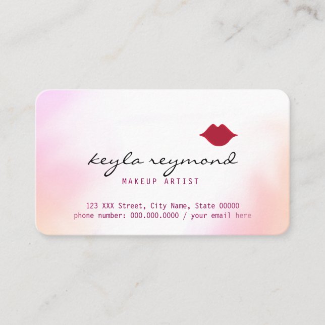 Make-up Make-up Weichwasserfarbe + rote Lippen Visitenkarte (Vorderseite)