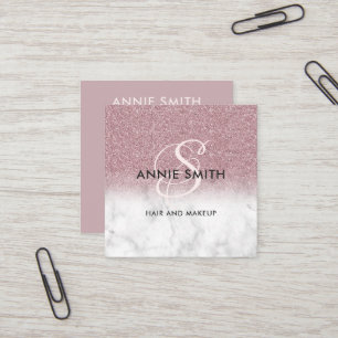 Make-up-Marmor-Roségold-Glitter-Monogramm-QR Quadratische Visitenkarte