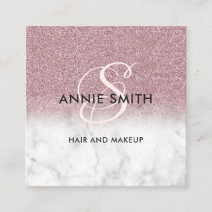 Make-up-Marmor-Roségold-Glitter-Monogramm-QR Quadratische Visitenkarte