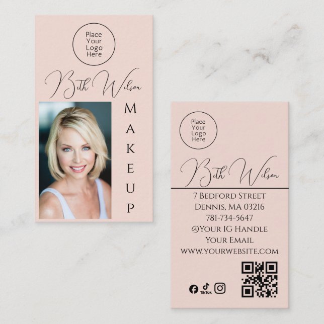 Make-up Pink, QR-Code, Vertikales Geschäftskartenf Visitenkarte (Vorne/Hinten)