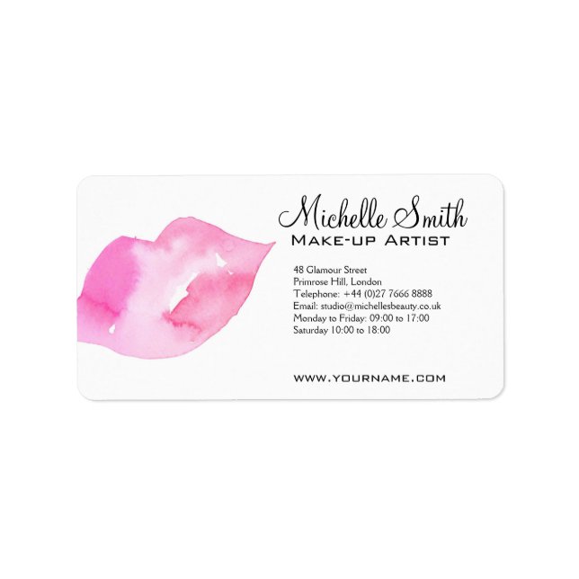 Make-upeinbrennen des Aquarells rosa Lippen Adressaufkleber (Vorne)