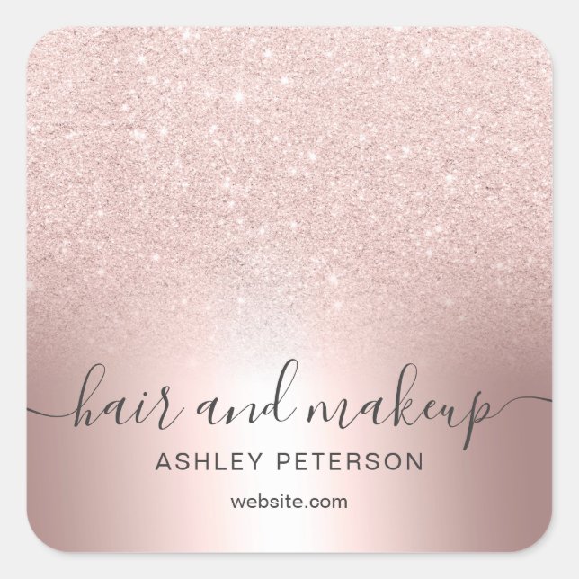Make-uphaar RosengoldGlitter ombre metallische Quadratischer Aufkleber (Vorderseite)