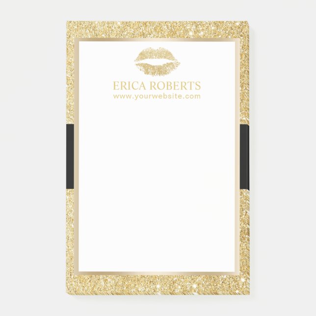 Make-upkünstler-GoldGlitzer-Lippenschönheits-Salon Post-it Klebezettel (Vorderseite)