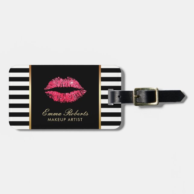 Make-upkünstler-rote Lippenmoderne Schwarz-weiße Gepäckanhänger (Vorderseite horizontal)