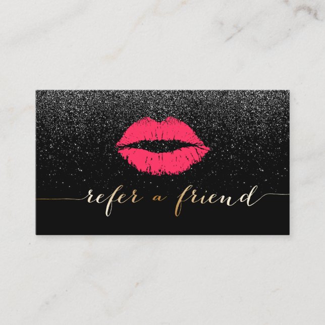 Make-upkünstler-rote Lippenschwarze Empfehlungskarte (Vorderseite)