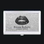 Make-upkünstler-Schwarz-Glitzer-Lippenmodernes Visitenkarten Etui<br><div class="desc">Make-upkünstler-Schwarz-Glitzer-Lippenmoderner silberner Schönheits-Salon-Geschäfts-Kartenhalter.</div>