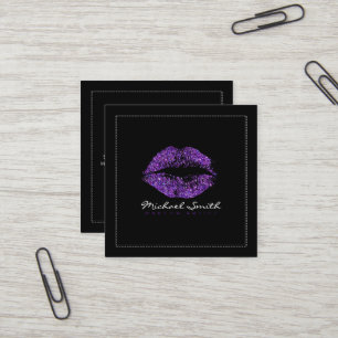 Make-upkünstler-stilvolle lila Glitzer-Lippen Quadratische Visitenkarte
