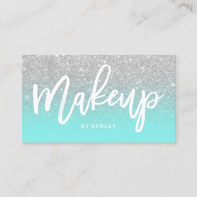 Make-upkünstler-Typografiesilber-Glitter aquamarin Visitenkarte (Vorderseite)