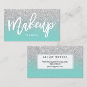 Make-upkünstler-Typografiesilber-Glittertürkis Visitenkarte