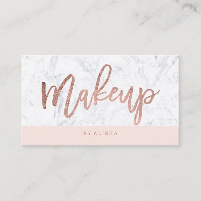 Make-upRosen-Goldtypographie erröten weißer Marmor Visitenkarte (Vorderseite)