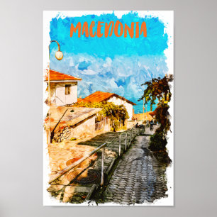Makedonien Balkan Watercolor Travel Poster