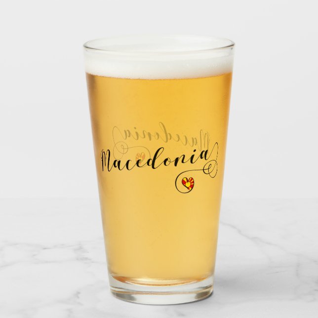 Makedonische Flag Herzdesign, Mazedonien Glas (Rückseite (gefüllt))