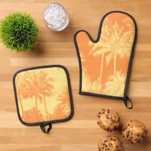 Makena Beach Hawaiian Sketchy Palms Lemon Ofenhandschuh & Topflappen-Set