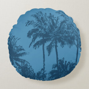 Makena Beach Hawaiian Sketchy Palms Reversible Rundes Kissen