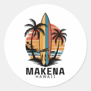 Makena Strand Hawaii Surfen Surfer  Runder Aufkleber