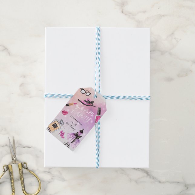 Makeover Glam Sparkle Birthday Party Geschenkanhänger (Mit Garn)