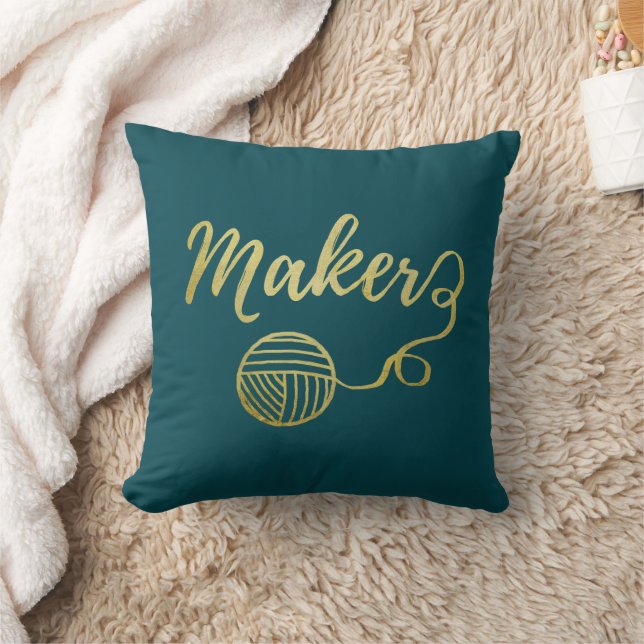 Maker Yarn Crafts Typografie Imitate Gold Aquamari Kissen (Decke)