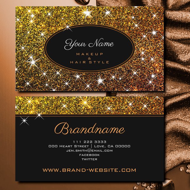 Makeup and Hair Artist Eleganter Glitzer Stil Visitenkarte (Von Creator hochgeladen)