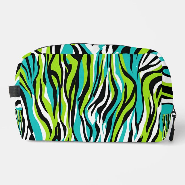 Makeup Aquamarin Blue Green Zebra Animal Print Waschbeutel (Vorderseite)