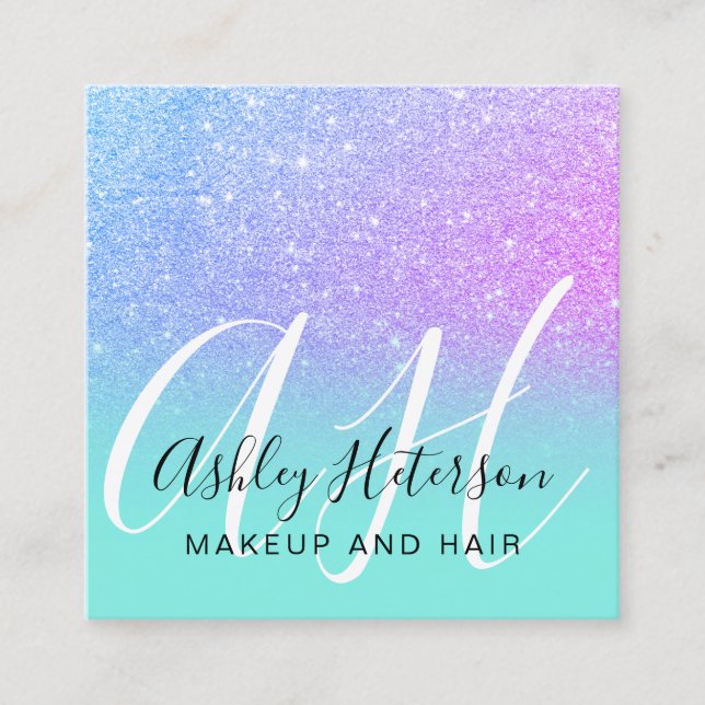 Makeup aquamarines Mermaid lila Glitzer Skript Mon Quadratische Visitenkarte (Vorderseite)