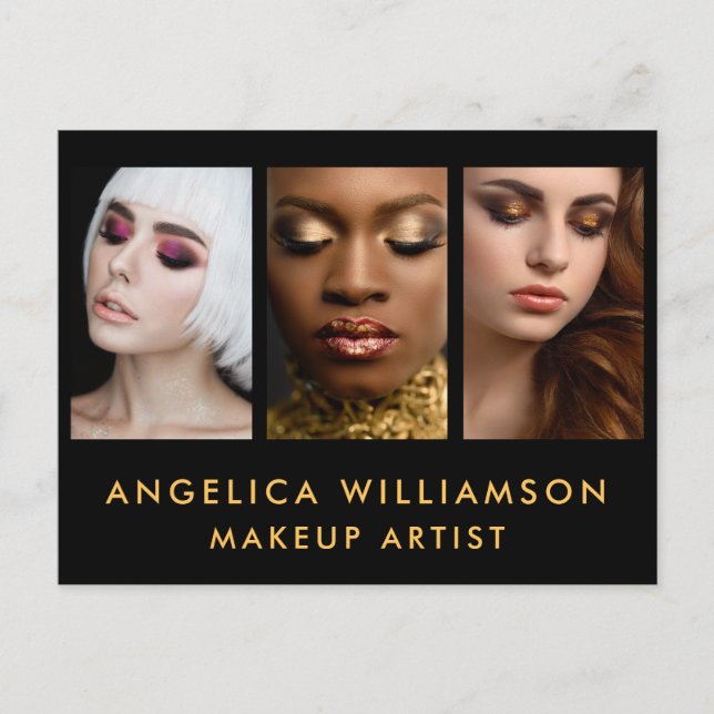 Makeup Artist 3 Foto Business Gold Postkarte (Vorderseite)