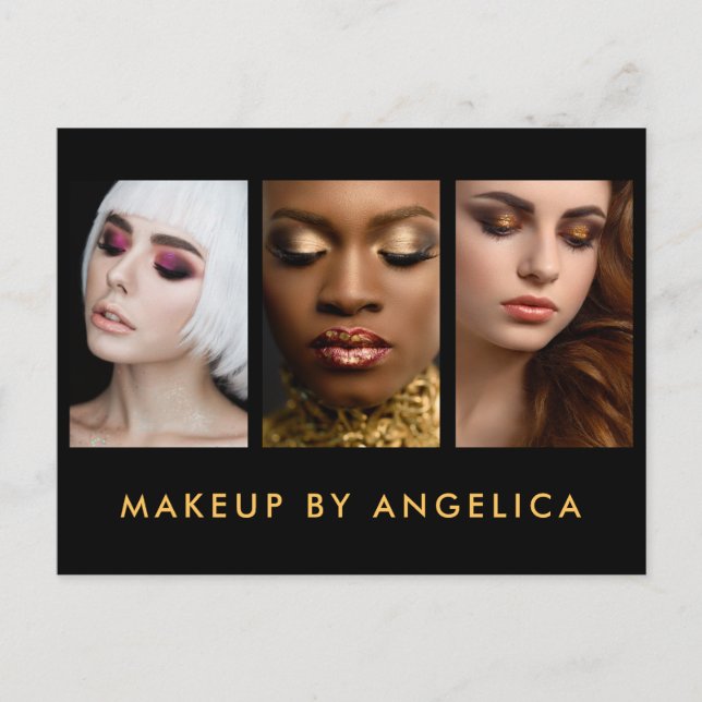Makeup Artist 3 Foto Gold Business Postkarte (Vorderseite)