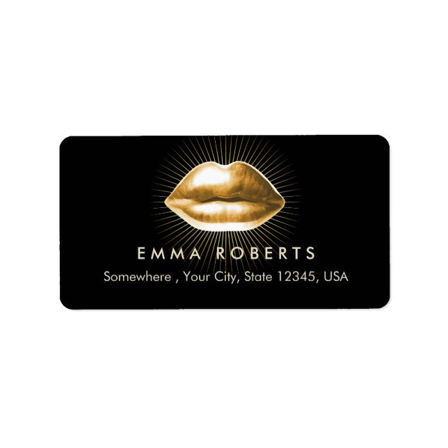 Makeup Artist 3D Gold Lips Modern beauty Salon Adressaufkleber (Vorne)