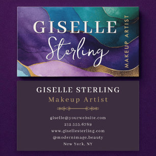 Makeup Artist Abstrakt Lila Gold Wasserfarbe Visitenkarte