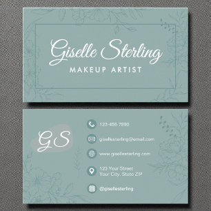 Makeup Artist Aquamarin Floral Line Art Modernes D Visitenkarte