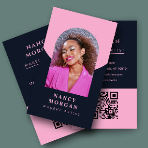 Makeup artist arch Foto QR Code Rosa und Marine Visitenkarte