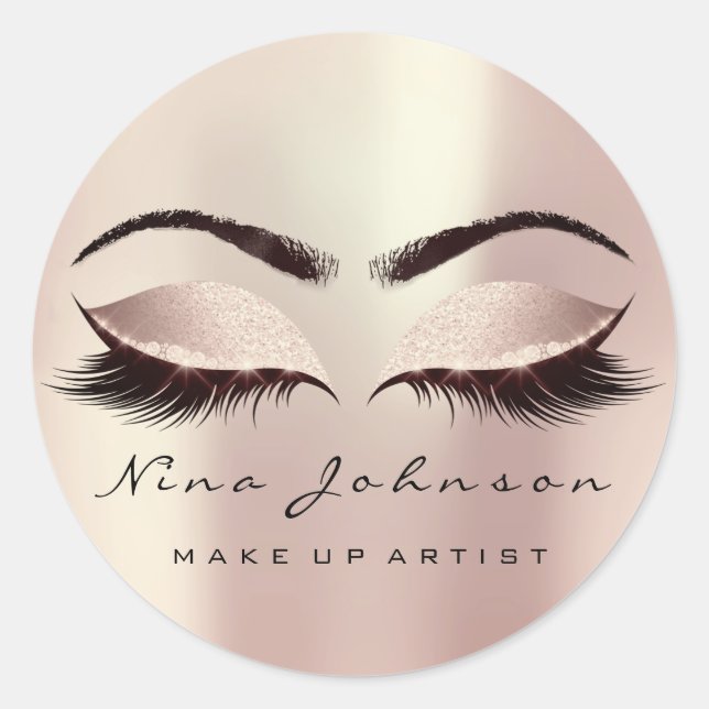 Makeup Artist Beauty Blush Pink Augen Glitzer Lash Runder Aufkleber (Vorderseite)