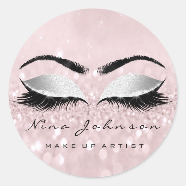 Makeup Artist Beauty Grey Pink Eye Glitzer Lashes Runder Aufkleber (Vorderseite)