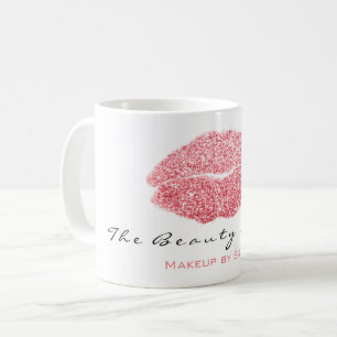Makeup Artist Beauty Kiss Lips Pink White Glitzer Kaffeetasse