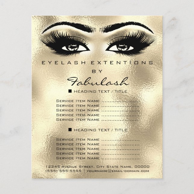 Makeup Artist Beauty Lash Glitzer Flyer Eyes Gold (Vorne)