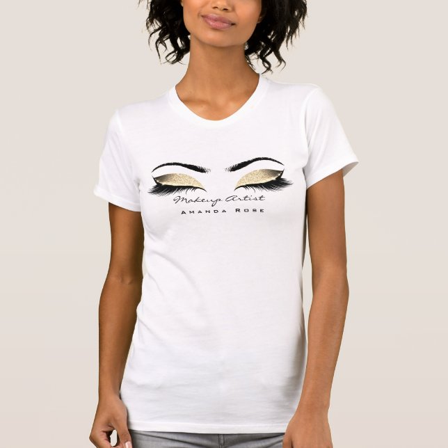 Makeup Artist Beauty Lashes Sepia Gold Glitzer T-Shirt (Vorderseite)