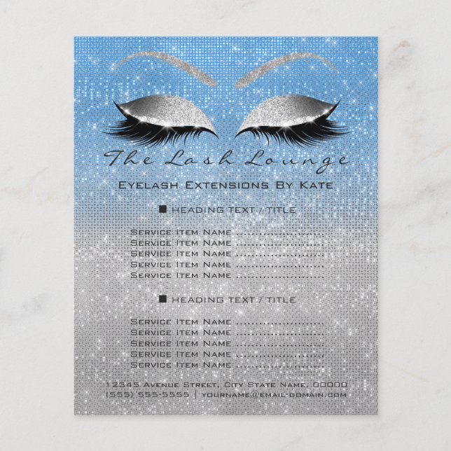 Makeup Artist Beauty Salon Blue Glitzer Silver Flyer (Vorne)