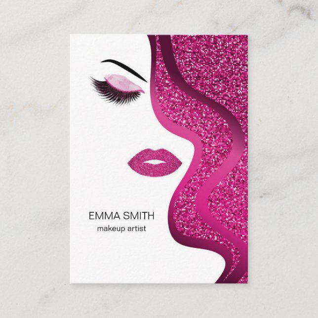 Makeup Artist Beauty Salon Dunkelrosa Glitzer Visitenkarte (Vorderseite)
