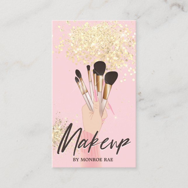 Makeup Artist Beauty Salon Glam Pink und Gold Visitenkarte (Vorderseite)