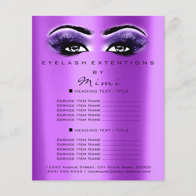 Makeup Artist Beauty Salon Lashes Flyer Lila (Vorne)