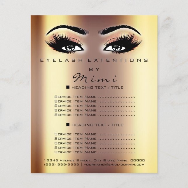 Makeup Artist Beauty Salon Lashes Flyer Peach Gold (Vorne)