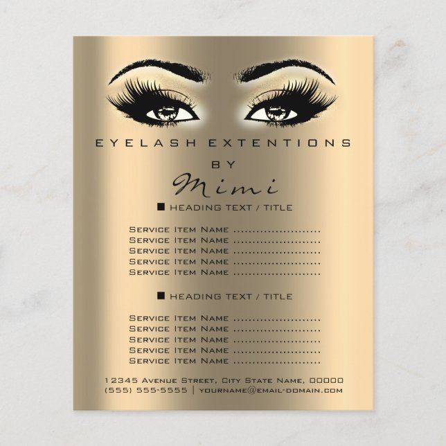 Makeup Artist Beauty Salon Lashes Flyer Price Gold (Vorne)