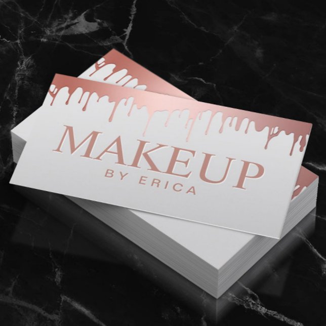 Makeup Artist Beauty Salon Rose Gold Drips Visitenkarte (Von Creator hochgeladen)